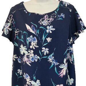 Layne Bryant Size 16 Multicolor Floral Short flutter Sleeve round neck Blouse